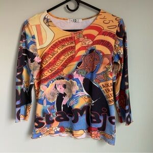 Paris IQ Allover Vibrant Novalty Graphic Blouse